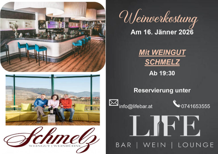 Mehr über den Artikel erfahren Weinverkostung – 16. Jänner 2026 mit Weingut Schmelz